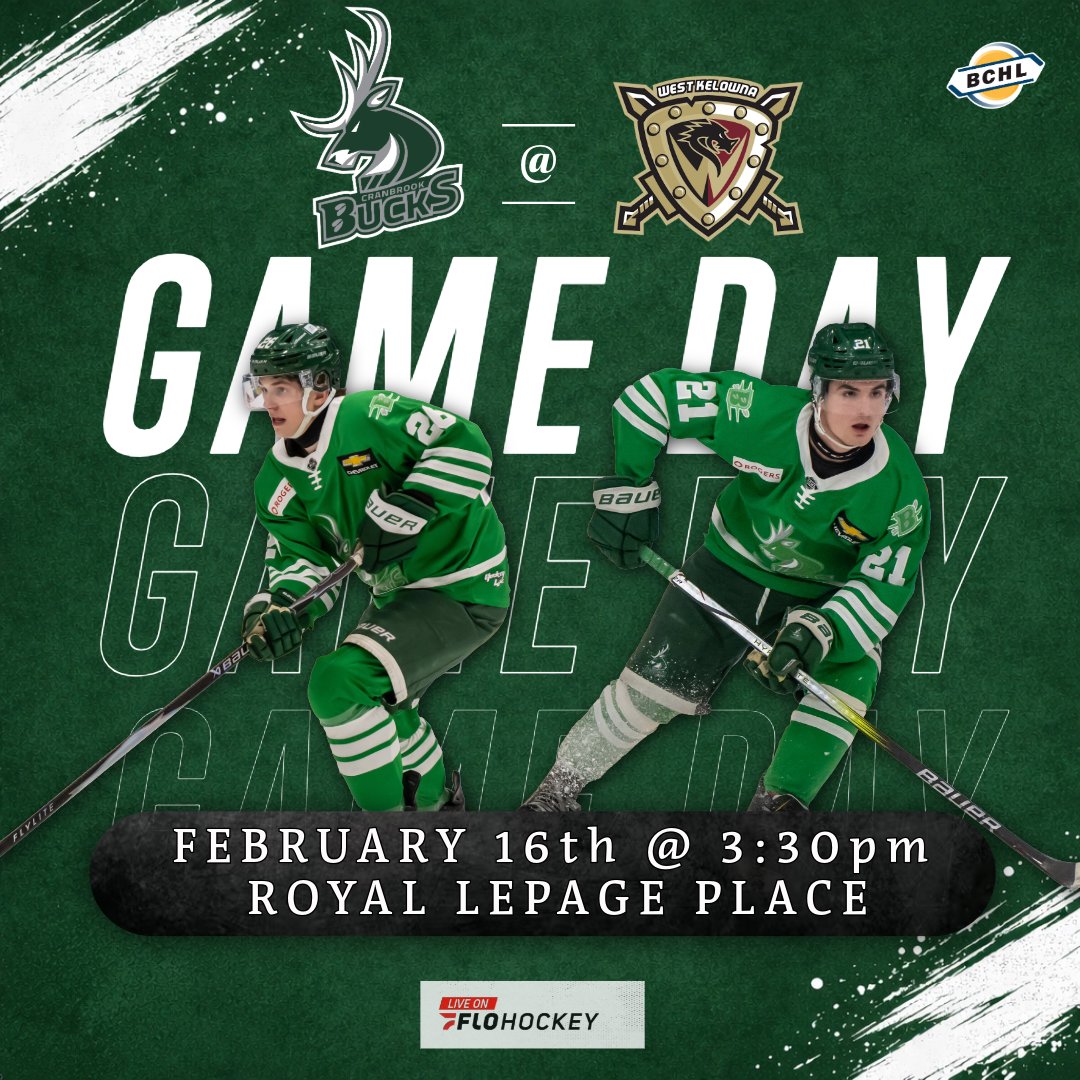 CranbrookBucks's tweet image. 🚨GAMEDAY TONIGHT!🚨

Puck drop at 3:30pm today as the Bucks visit the West Kelowna Warriors!

📺Catch all the action on @flohockey !
🗓February 16th
🕖 3:30PM (MST)
📍Royal LePage Place

#FearTheDeer #gobucksgo #GoBucks #bchl #jointheherd