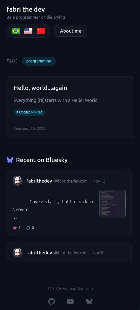 fabrithedev's tweet photo. Today i'm relaunching my personal website https://t.co/83cgppzFPm 

#indiedev #gamedev #rustlang #elixirlang #godot https://t.co/OiC60oeJ7n