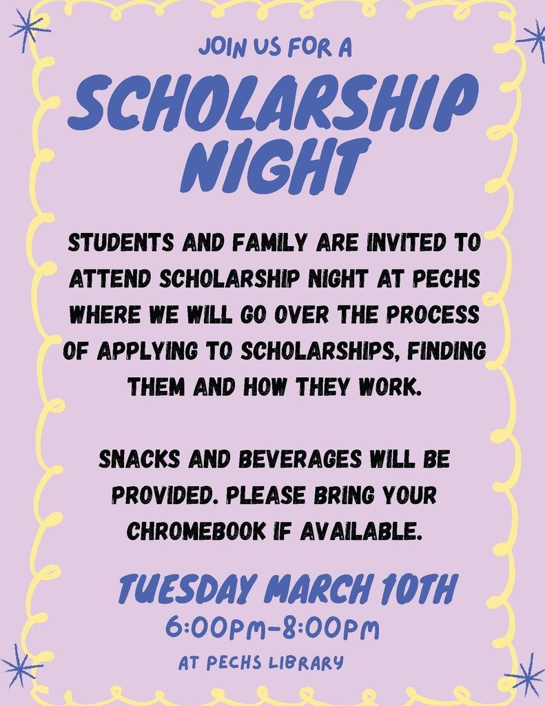 PrinceEdwardSch's tweet image. PECHS seniors, mark your calendars! 🎓
FAFSA Night at the high school will be held on Tuesday, February 17, at 6:00 p.m. in the library.
Learn about scholarship opportunities during Scholarship Night on March 10 at 6:00 p.m. in the high school library.
#TheNextChapter