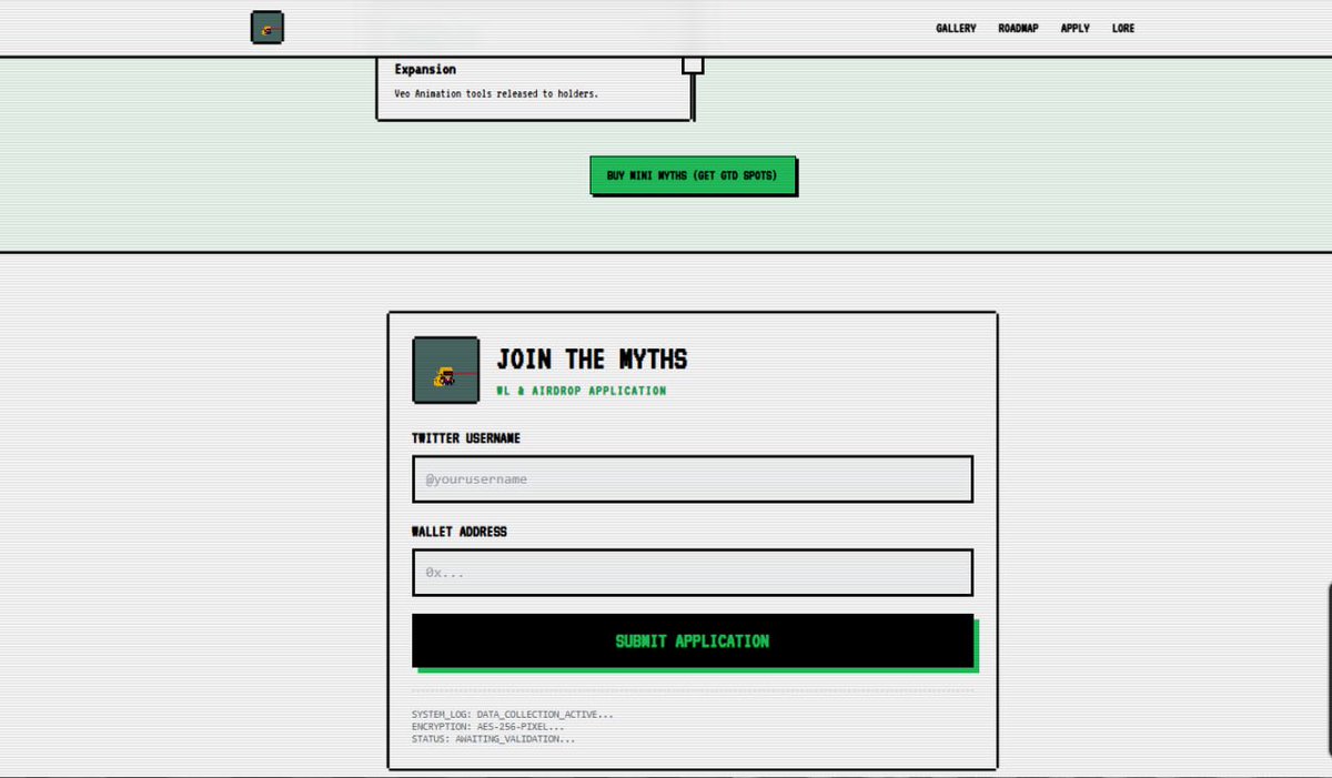 First Freemint Spots Chance 🚨

Tasks are simple -
• Fill up the application form
- lilmyths.minimyths.xyz
• Like &amp; Retweet
• Follow
• Drop the same 0x wallet address you used in the form

24 hrs to end ⏳

Good luck Mythics ⚔️✨