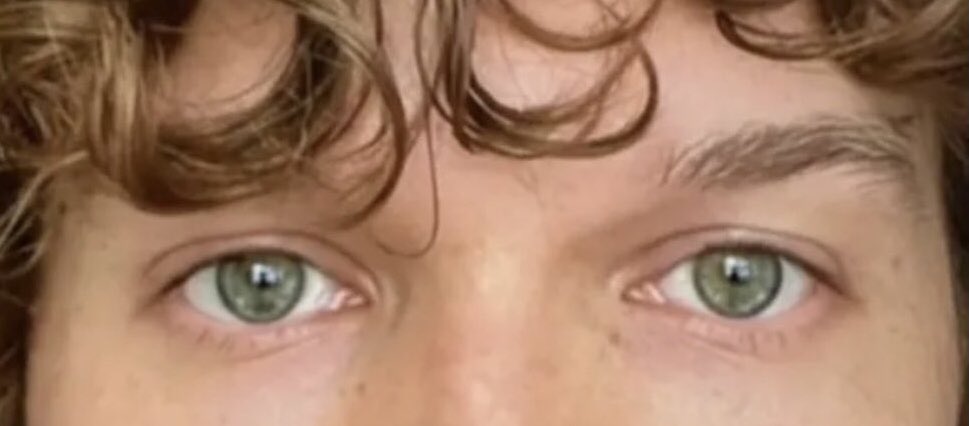kcoopik's tweet photo. When I watched Heated Rivalry for the first ten-ish times I thought Connor had heterochromia, not like mine, but the one with golden specs that shift blue eyes to green. But people say no, there’s no hetero in Connor 🤔 https://t.co/PBsSIAfEat