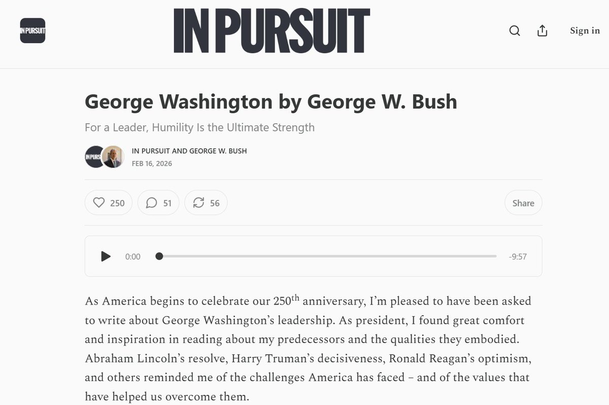 Update - it's real. GWB has an essay out today on how Presidents should follow Washington's lead, be humble, and be willing to let go of power. Feels very pointed.
