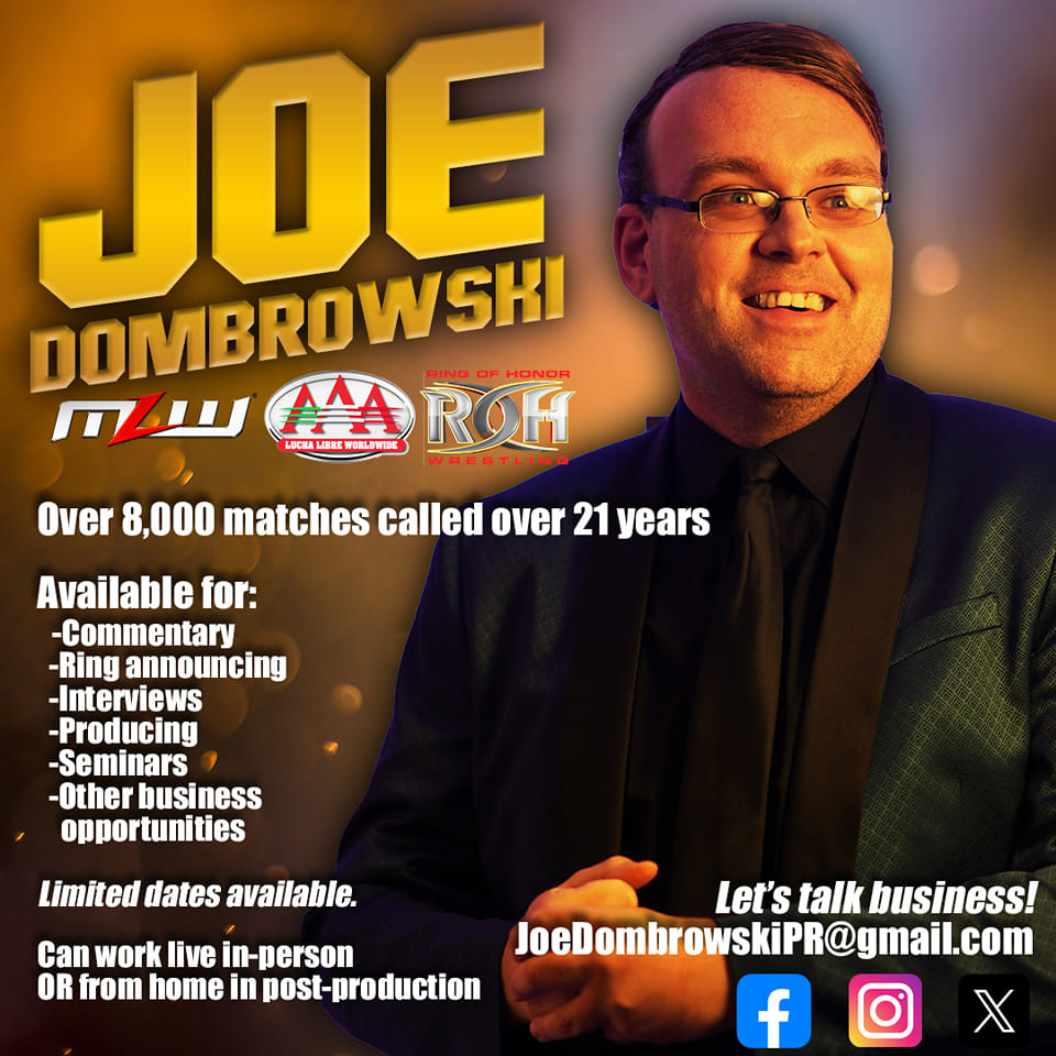 joe_dombrowski's tweet photo. I OFFICIALLY announce I'll be in Las Vegas this April for WrestleMania week!

Need a voice behind a mic or headset? A brain behind the scenes? A guest at your vendor table with unique products? Miss me and just want to hang out?

DM or email. 4 appearances are already scheduled! https://t.co/rWAyW7FzoJ