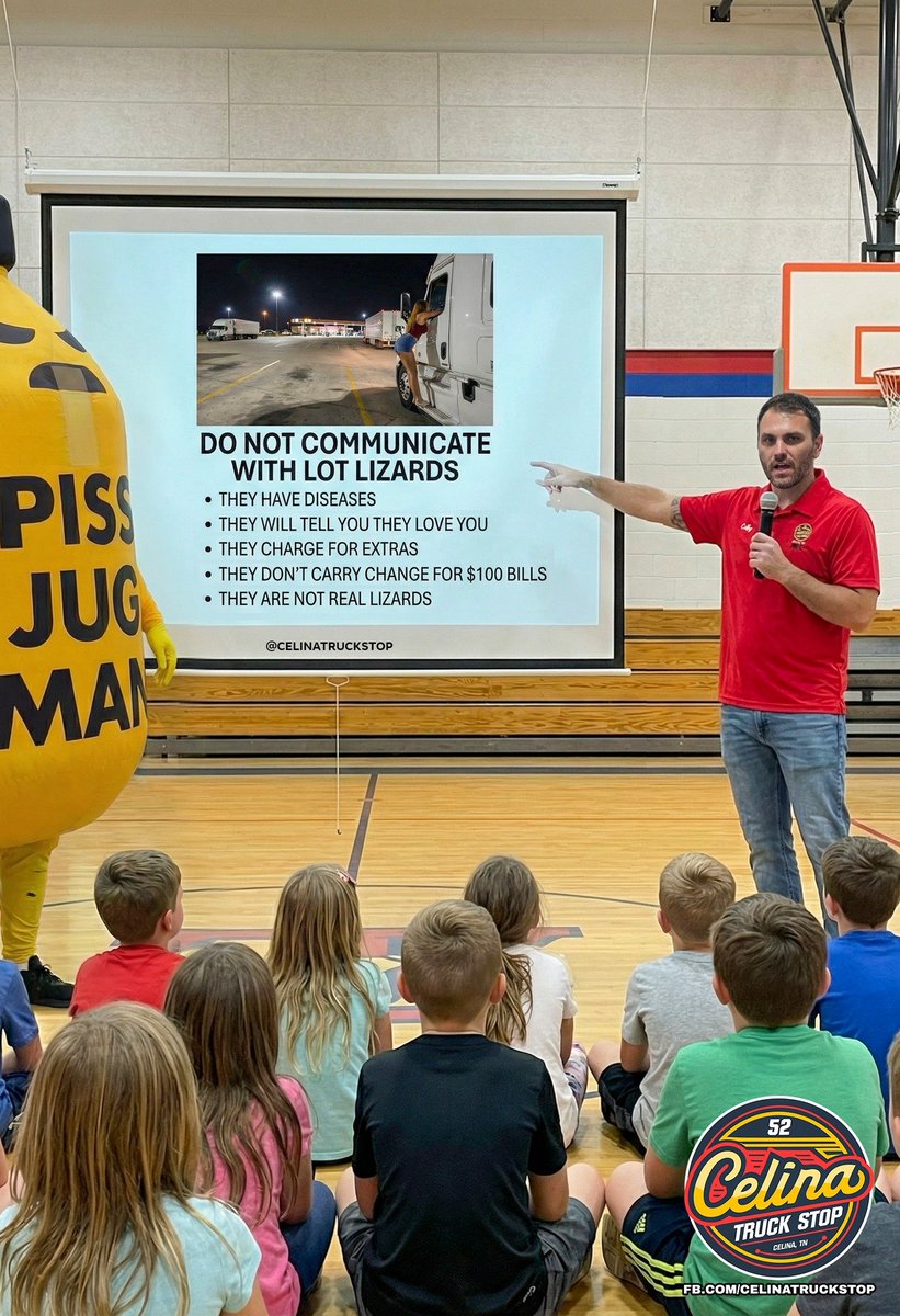 Our Lead Cashier Colby was invited to speak about "Truck Stop Life" at a local elementary recently. The 3rd graders were stunned to learn that the Trucking Industry wasn't the fairy tale they thought it was cracked up to be.

After three slides, we were informed the slideshow was