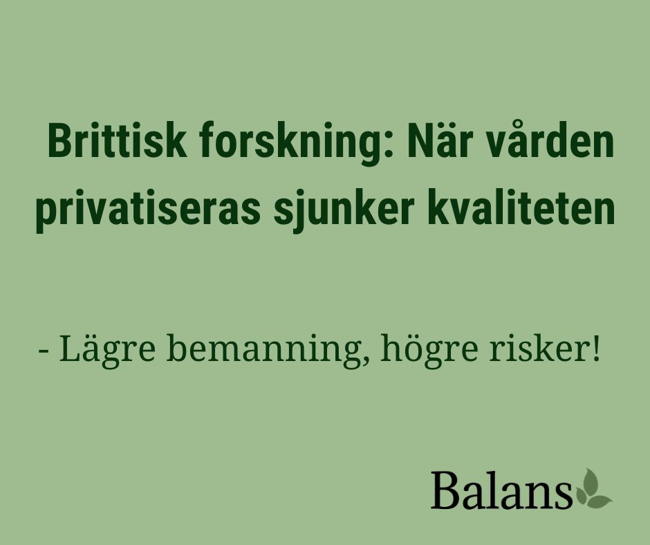 Brittisk forskning: När vården privatiseras leder det ofta till sämre kvalitet, från lägre bemanning till infektionsrisk och undvikbar dödlighet. Läs sammanfattningen på Balans blogg!
tankesmedjanbalans.se/brittisk-forsk…