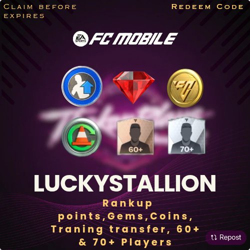 Thakor9879's tweet image. 🚨🚨NEW REDEEM CODE🚨🚨
⏩⏩   LUCKYSTALLION   ⏪⏪
#fcmobile #fcmobile26 @EASFCMOBILE