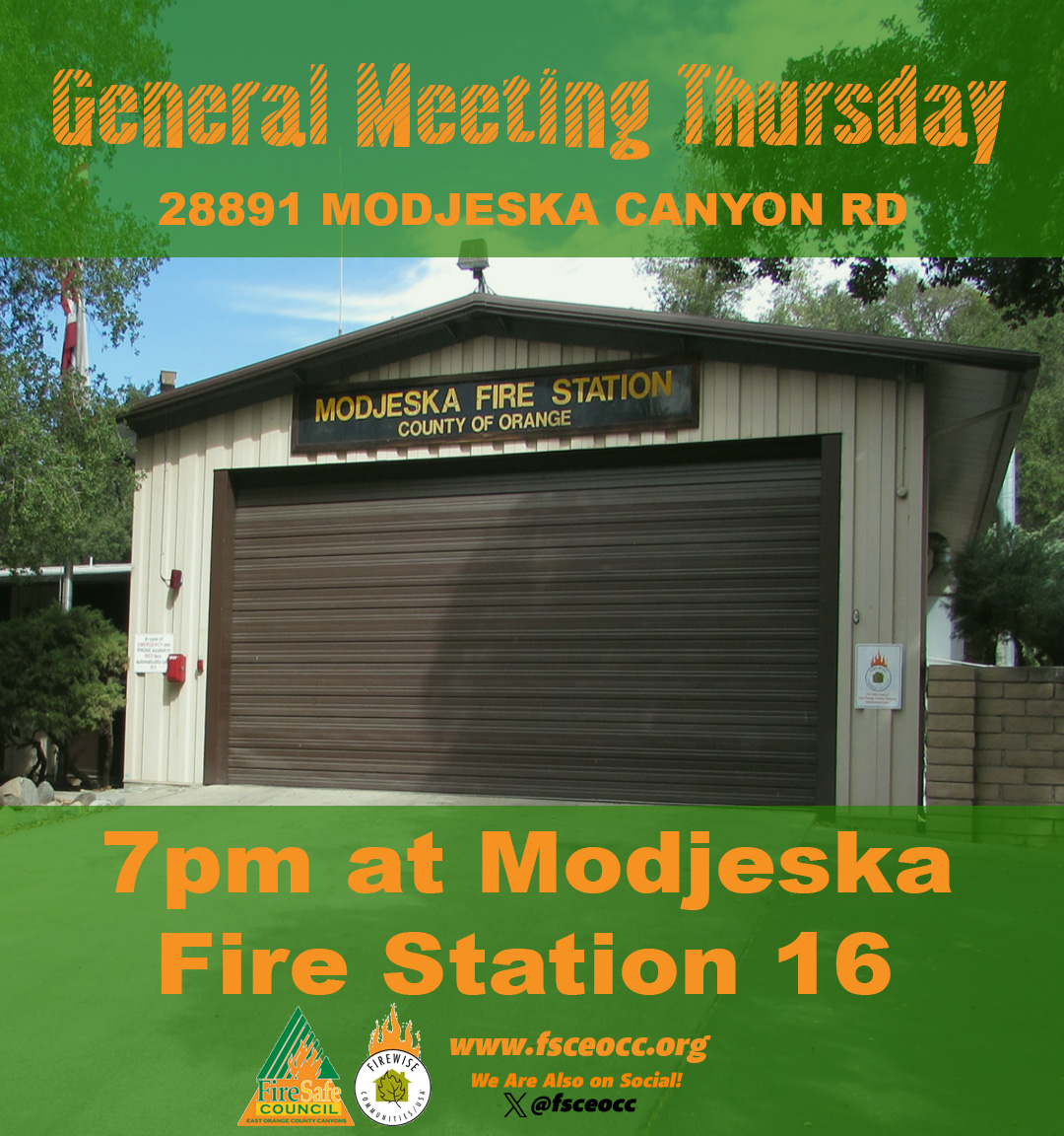 fsceocc's tweet photo. Our next general meeting will be this Thur night at 7pm at the Modjeska fire station.  It should have been at Silverado, but the parking lot is still closed. https://t.co/GtN383qCD9