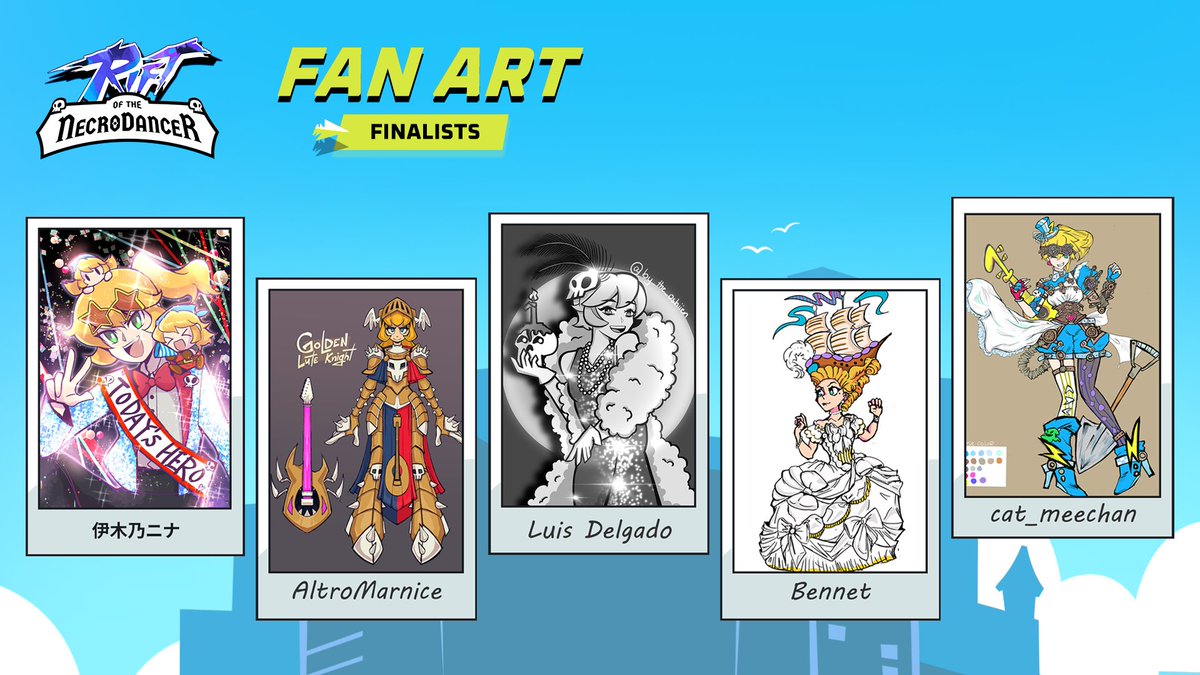 NecroDancerGame's tweet photo. After evaluating over 120 submissions and constantly asking ourselves, “How is our community so good at this??”, we are thrilled to share our 20 finalists!

Join our Discord to congratulate them and vote on your favourites: https://t.co/iil56oWFv0 https://t.co/JPrI4qAtK7