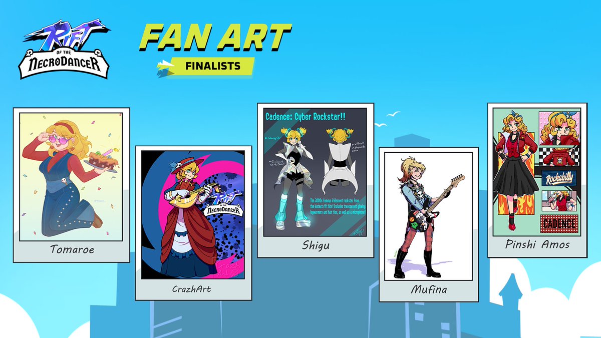NecroDancerGame's tweet photo. After evaluating over 120 submissions and constantly asking ourselves, “How is our community so good at this??”, we are thrilled to share our 20 finalists!

Join our Discord to congratulate them and vote on your favourites: https://t.co/iil56oWFv0 https://t.co/JPrI4qAtK7