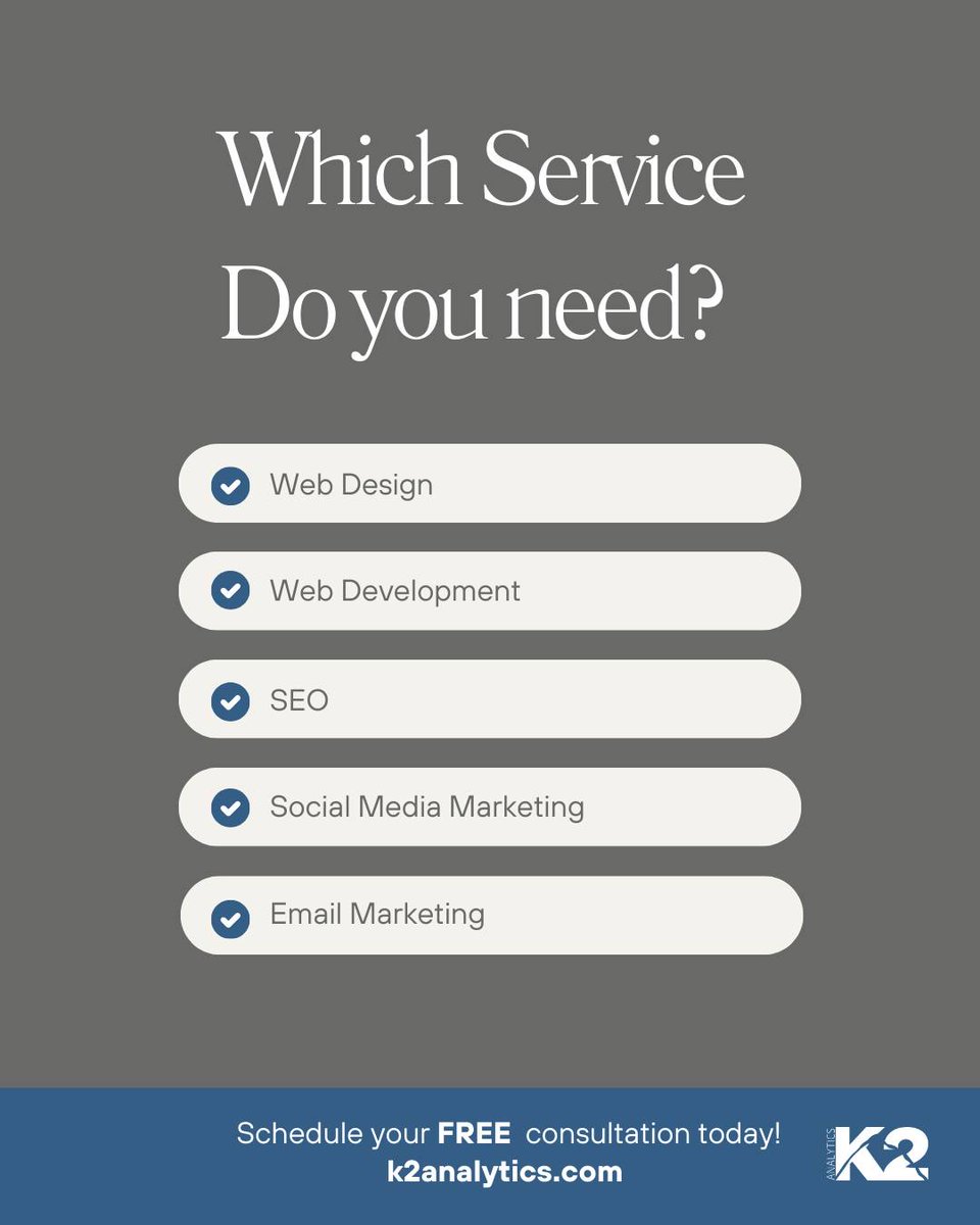 K2_Analytics's tweet photo. Not sure where to start? Letβs find the right solution for your business. Schedule your free consultation today.
https://t.co/J5FCXC0GTd
#MarketingStrategy #K2Analytics #BusinessSolutions #FreeConsultation https://t.co/cilMxBjHxS