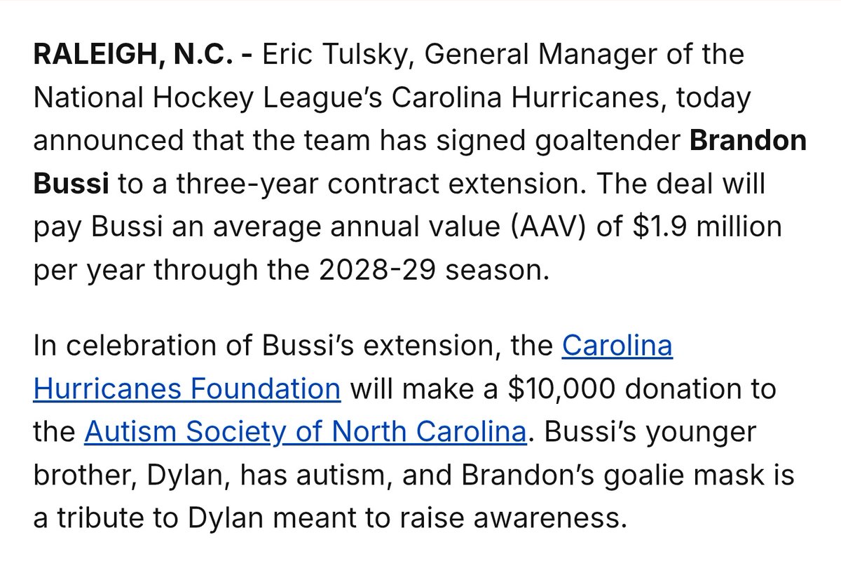 A very nice touch in Bussi's extension. $10,000 donated to the Autism Society of North Carolina.