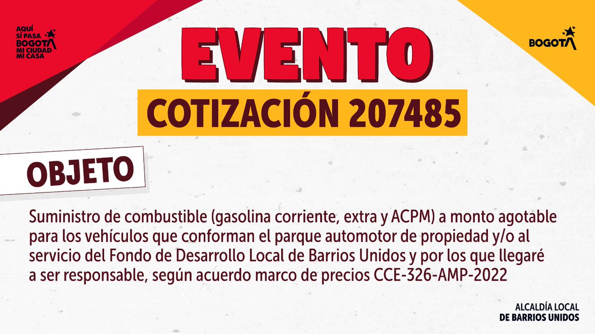 📢 Evento – Cotización 207485
🔎 Consulte toda la información aquí:
barriosunidos.gov.co/noticias/publi…