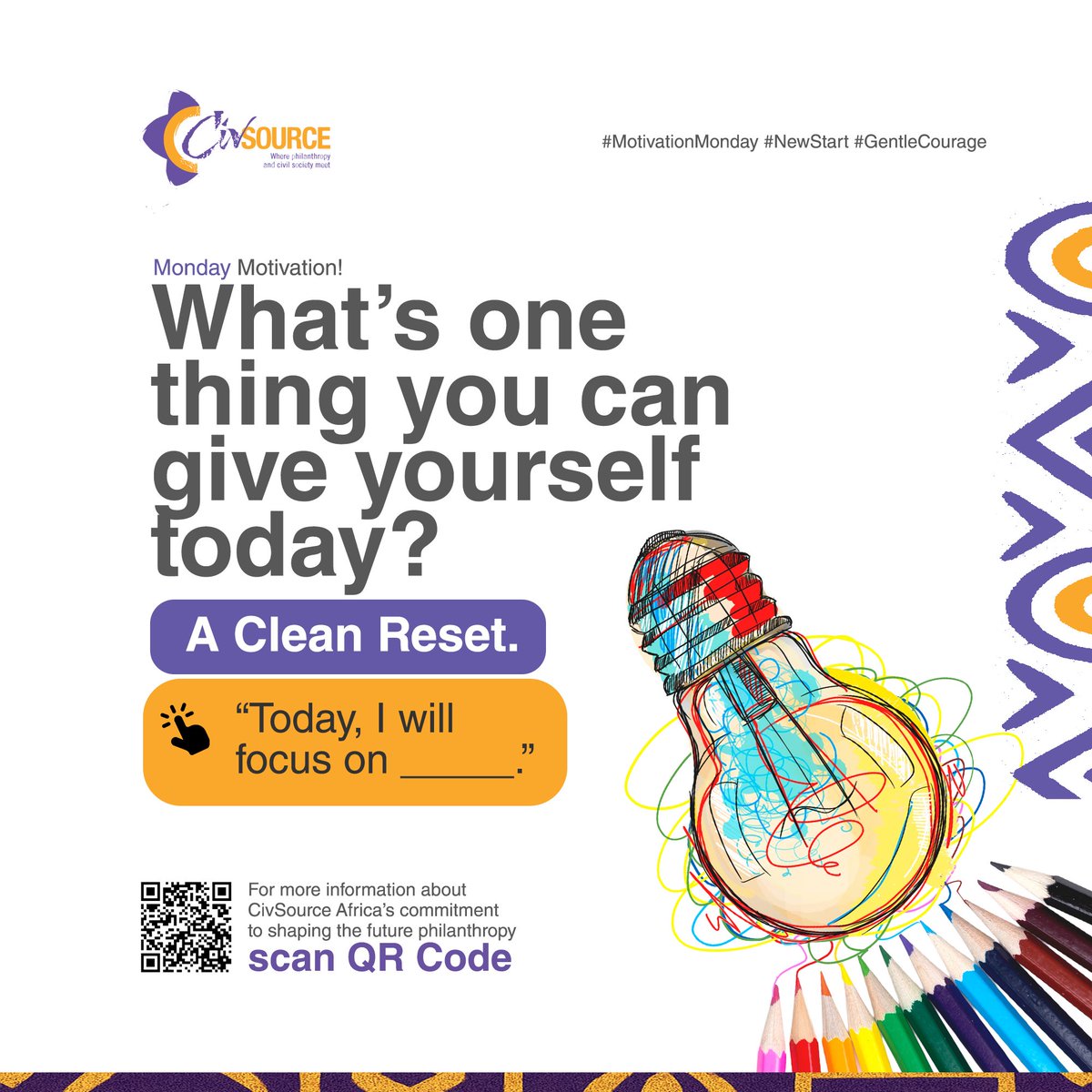 CivsourceAfrica's tweet image. Monday Motivation!
#Reset and #Refocus

⁉️Q: What’s one thing you can give yourself today?

🫶🏾Take 2 minutes right now. Breathe in for 4, hold for 2, out for 6. Then write one sentence: “Today, I will focus on _____.”

ℹ️CivSource Africa 🔗: civsourceafrica.com

#NewStart