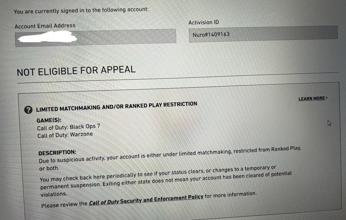 Guys, please. All I’m
Trying to do is stream my top 250 ranked push and yall shadow me as I was 100 SR away. My first one this whole game. Pls review and lift this! 🙏🏻 <a href="/ATVI_AB/">Activision Blizzard</a> <a href="/Activision/">Activision</a> <a href="/RavenSoftware/">Raven Software</a> <a href="/ATVIAssist/">Activision Support</a> <a href="/CODUpdates/">Call of Duty Updates</a>