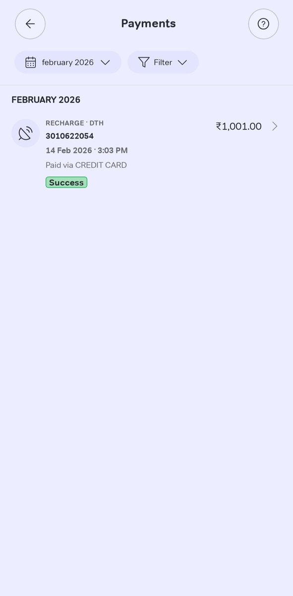 sprtgeek's tweet photo. @airtelindia @Airtel_Presence

Please help! 

Recharged ₹1001 on 14 Feb 2026 under a cashback offer (₹302 promised) for Airtel Digital TV (Customer ID: 3010622054).

All conditions fulfilled, payment successful - but ₹302 cashback NOT credited till now. https://t.co/bfxoBnJruU