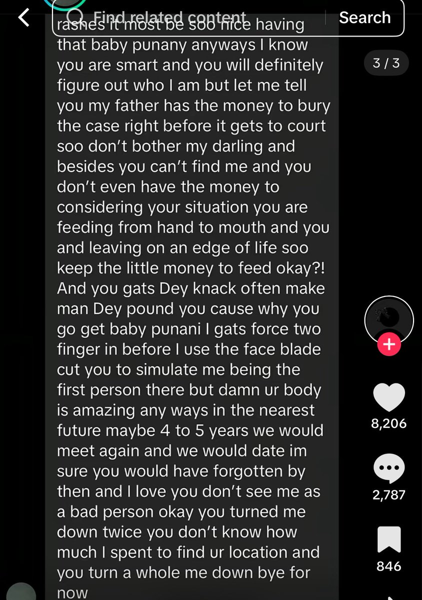 There’s another girl on TikTok that got raped and assaulted with a blade
she’s in a really bad state and she’s suicidal. The abuser also had the audacity to text her. 
Can the right authorities do something???
<a href="/Lagosdsva/">Lagos DSVA</a> <a href="/PoliceNG/">Nigeria Police Force</a>