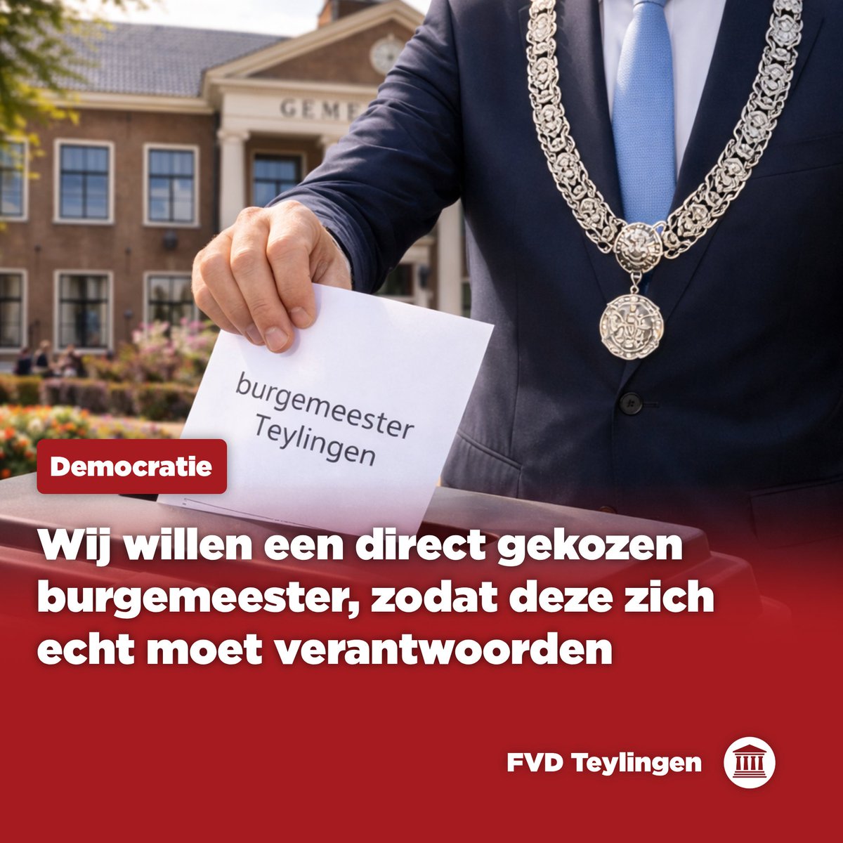 FVD wil een gekozen burgemeester. Het is ongelofelijk dat de invulling van zo een invloedrijke positie nog altijd zonder enig (politiek) draagvlak doorgevoerd kan worden.

18 maart: stem Forum voor Democratie!