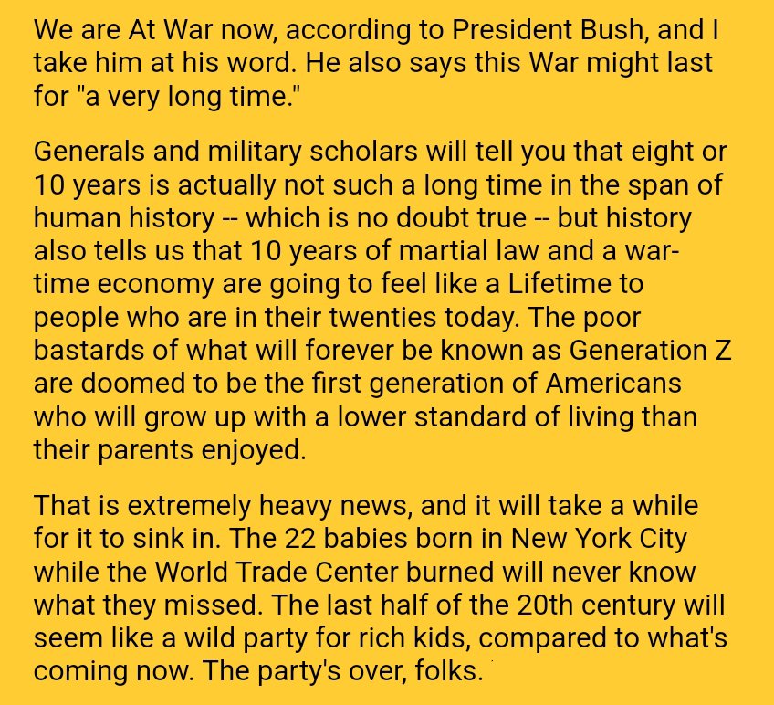 Hunter S. Thompson wrote this a week after 9/11 and I think of it almost every single day.