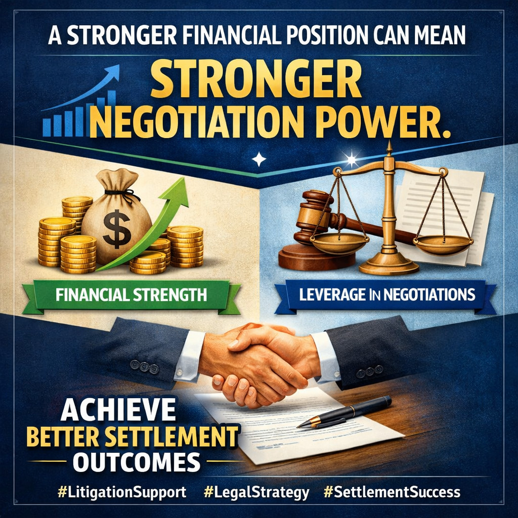 CLFunding's tweet image. A stronger financial position can mean stronger negotiation power. 📈 #LitigationSupport #LegalStrategy #SettlementSuccess