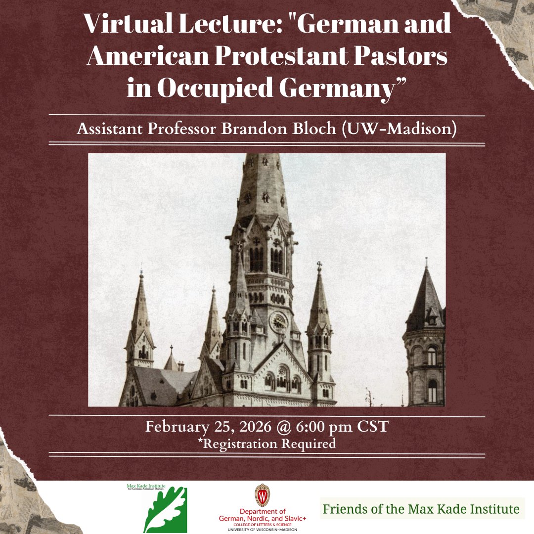 UWMadGNS's tweet photo. Join us for a presentation by Assistant Professor Brandon Bloch that examines the fraught interactions between German Lutheran pastors and their American Protestant counterparts, as well as U.S.-based faith organizations! Information and registration are on the GNS+ website. https://t.co/LPPIjmnhst