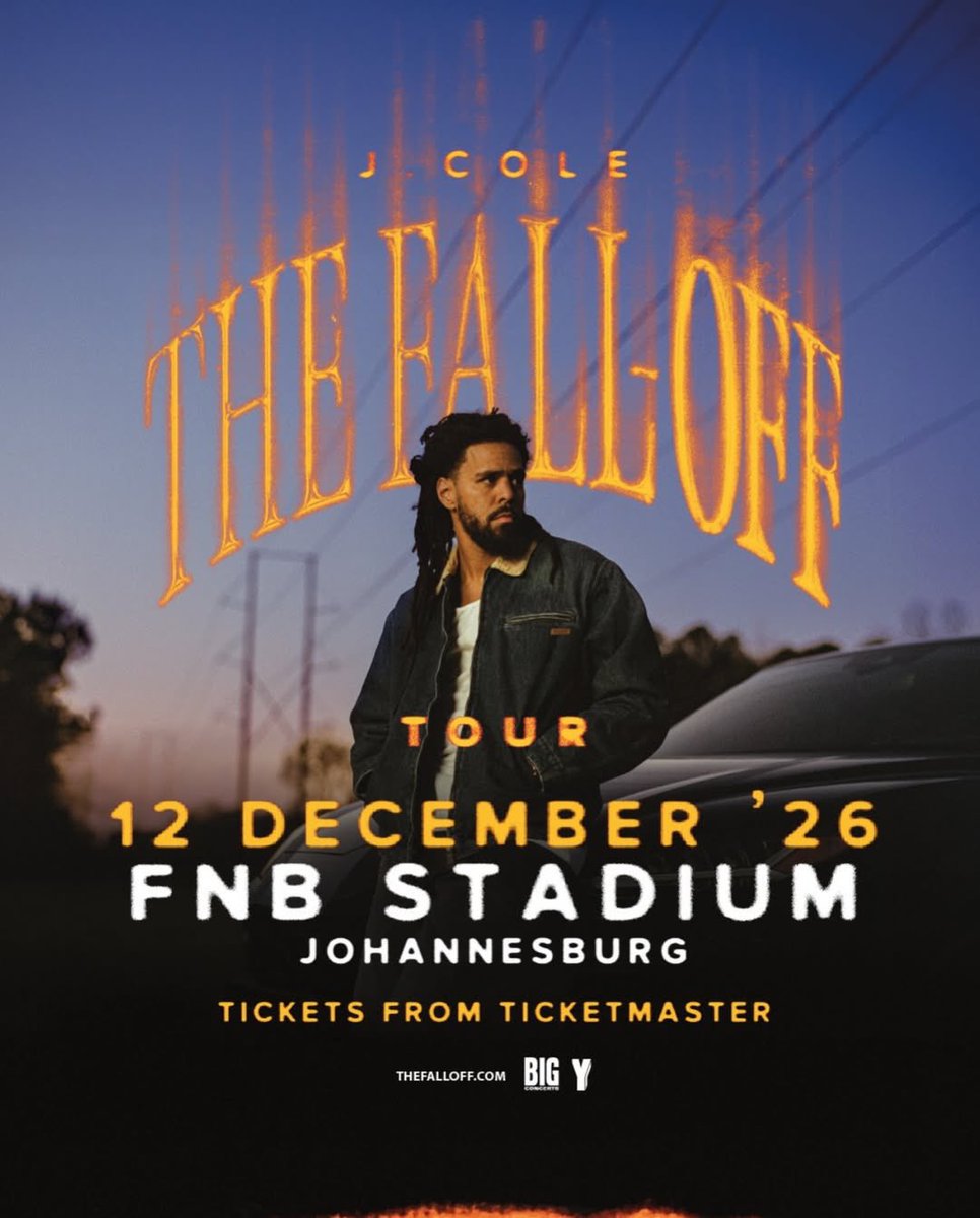 MikeyMashila's tweet photo. JUST ANNOUNCED: J. COLE THE FALL-OFF TOUR JOHANNESBURG πΏπ¦ 12 DECEMBER 2026, FNB STADIUM.
#JColeSA26
#TheFallOffTour
@BigConcerts
@YFM https://t.co/KMdG9bKGX1
