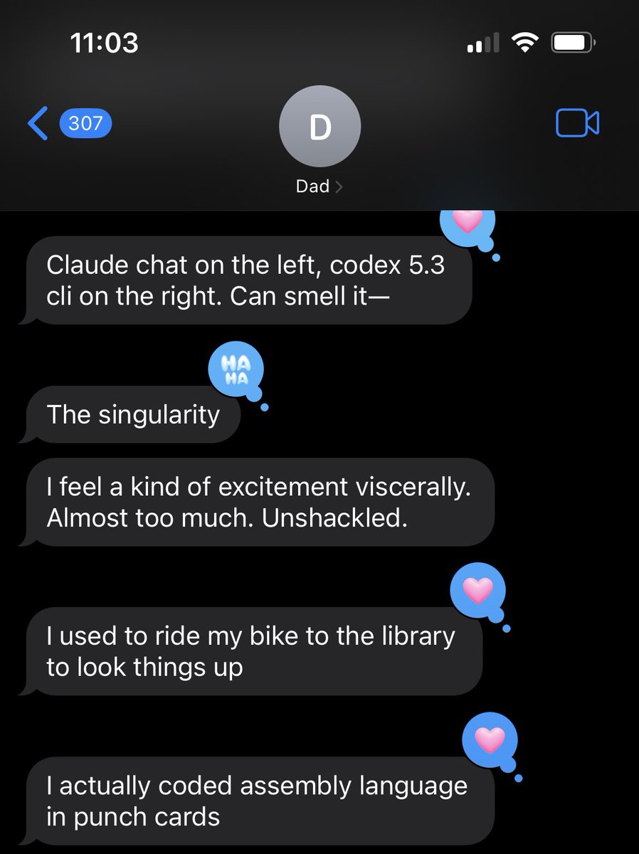 my dad has seen the full arc of software engineering - from hand coding assembly when he was a boy, to running his own agents as an old man 

life is a really beautiful thing