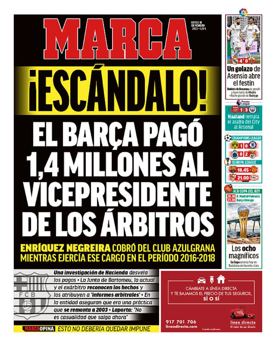 Se cumplen 3 años del día q estalló el escándalo Barça-Negreira y desde entonces:

- Cero consecuencias deportivas.

- Aumentó el dinero q el Barça pagó a Negreira.

- El Barcelona ha inscrito a más de 5 jugadores con dinero de unas palancas ficticias.

- Dani Olmo fue inscrito
