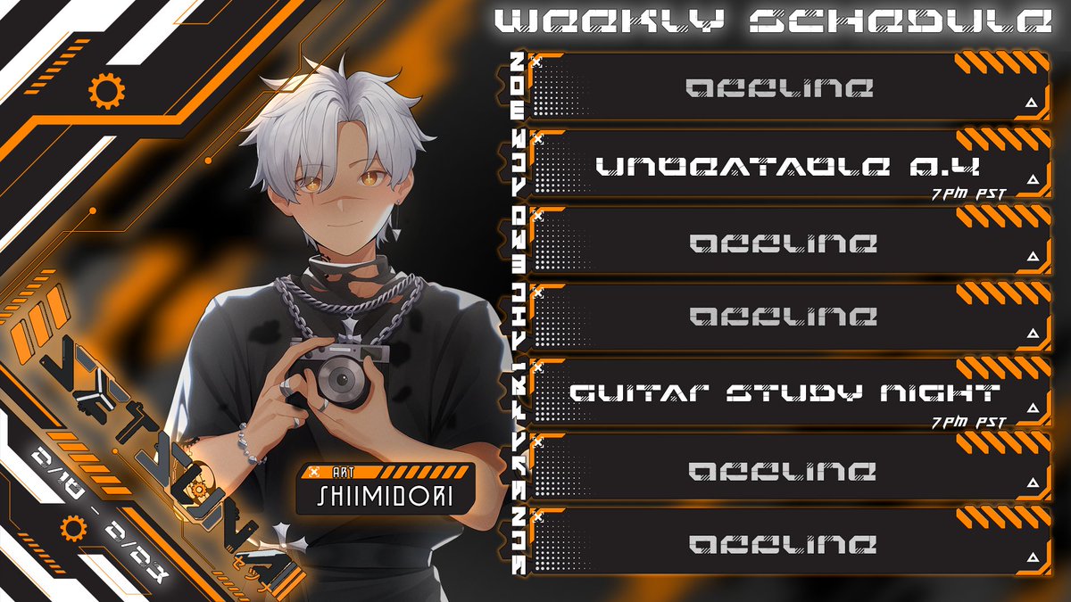 ◺⚙️ Weekly Schedule: 2/16 - 2/22! 🤖◿

YOOO!!! Schedule for this week! 

Tomorrow we're continuing our unbeatable playthrough!

Friday we're learning how to guitar on stream with some Guitar Study Night!

See ya'll then!! 🫡
