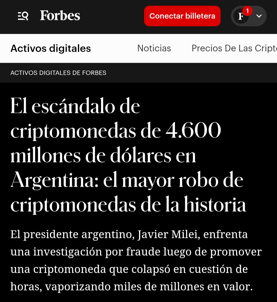 Dice FORBES que Milei es el cripto ESTAFADOR más grande de la historia por el escándalo de $Libra.

Forbes... Medio zurdo si los hay...