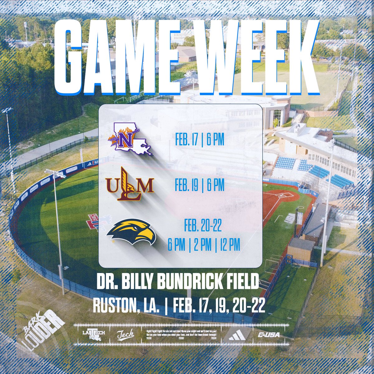 Busy Week Ahead at Home  ⤵️⤵️

🔹 Home opener | Tuesday
🔹 Battle of I-20 | Thursday
🔹 Rivalries Renewed | Friday - Sunday
🔹 Five total home games
🎟️ latechsports.evenue.net/list/SB

#BarkLouder