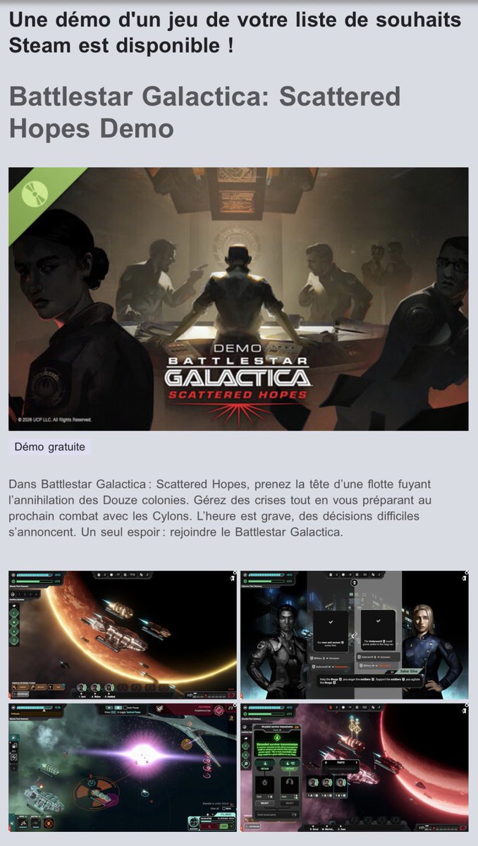 🚨 Contact DRADIS ! 🚨

La démo du jeu vidéo Battlestar Galactica Scattered Hopes est dispo sur Steam ! <a href="/playbsg/">Battlestar Galactica: Scattered Hopes</a>