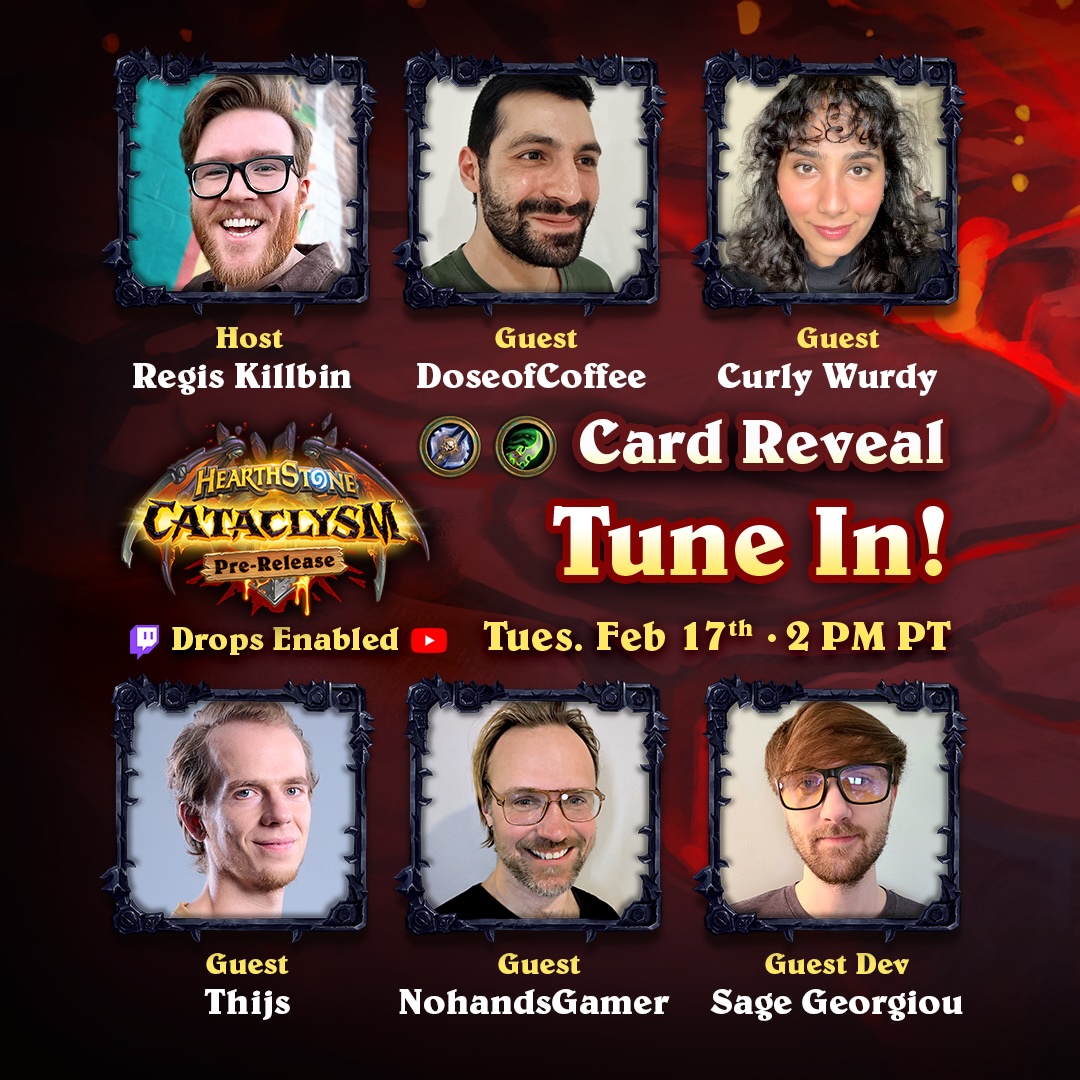 Our first Hearthstone with Friends kicks off soon 🚨

Catch <a href="/RegisKillbin/">RegisKillbin</a> and Set Lead Sage Georgiou as they reveal fresh Death Knight &amp; Demon Hunter cards alongside <a href="/ThijsTCG/">Thijs</a>, <a href="/CurlyWurdy/">Curly</a>, <a href="/Doseof_Coffee/">DoseofCoffee</a>, and <a href="/Nohandsgamer/">Nohandsgamer</a>.