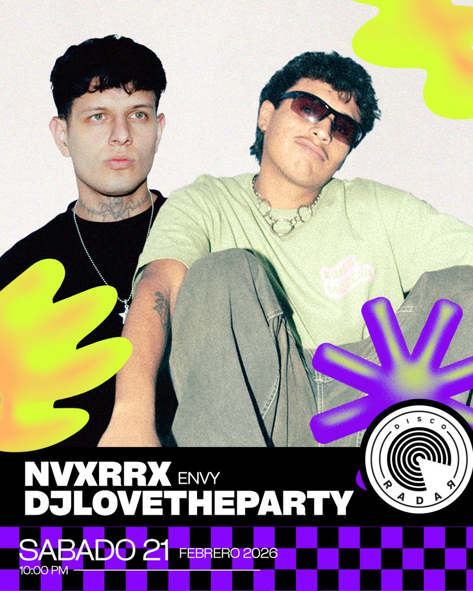 Nvxrrx y Djlovetheparty se presentan este sábado en Disco Radar, recuerda que no tenemos cover antes de las 12 de la noche, los esperamos!