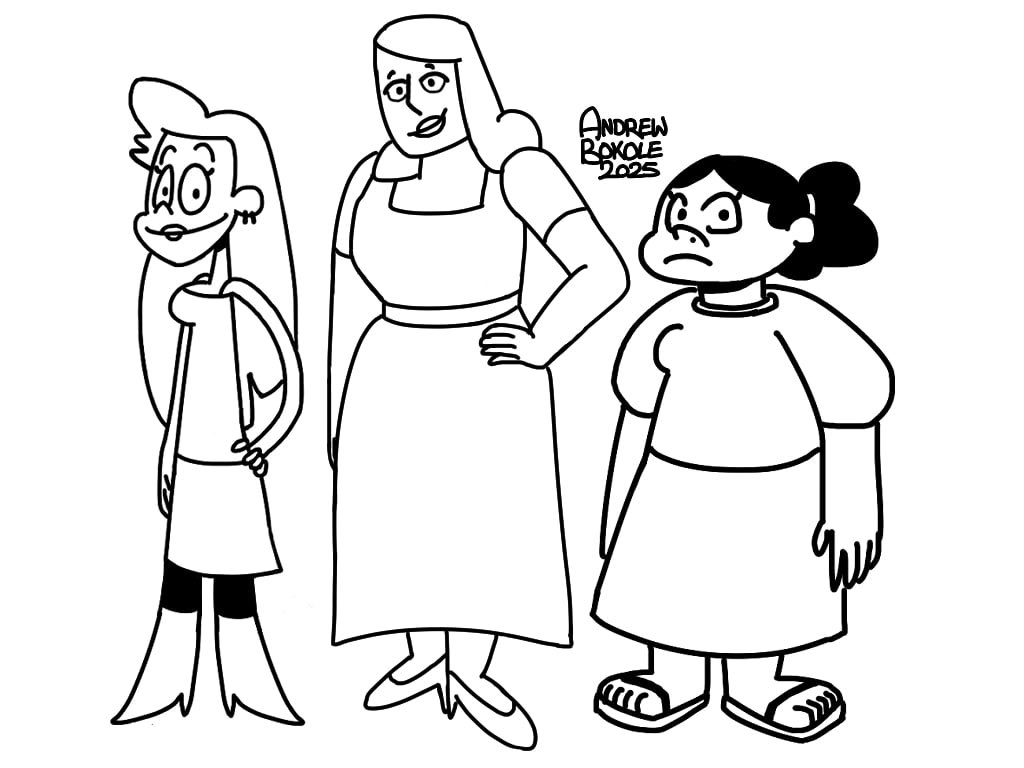 i’m going to be helping out with storyboards for my buddy <a href="/Vision9Vision/">UnlimitedVision</a>’s show, The Queens of Wydloc, so here’s a drawing of the three leading ladies! 
#drawing #characters #queensofwydloc #indieanimation