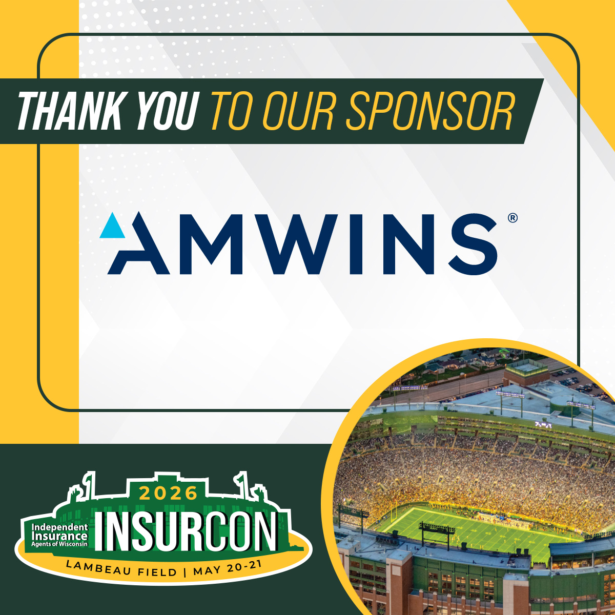 We’re excited to recognize our InsurCon2026 sponsor, Amwins! 🎉 Thank you for supporting our Evening Tailgate Celebration as a Beverage Sponsor on May 21.

View the agenda, sponsorships, and more at iiaw.com/insurcon.