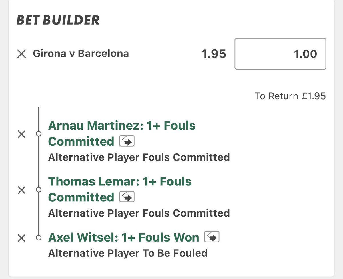 UnfilteredDc's tweet photo. Girona v Barcelona 🇪🇸
2U

Free telegram group https://t.co/6ZY12zWxqd
Stats from @StatsHubCom 

Martinez fouls 
1+ fouls (8/10
2+ fouls (3/10)
Usually plays RB or in midfield, today he’s playing LB up against Yamal who’s averaging 2.25 fouls won this season.

Lemar fouls 
1+ fouls (6/7)
2+ fouls (4/7)

Witsel fouls won 
1+ fouls won (13/15)
2+ fouls won (5/15)

Also add in a targeted matchup. Rincon is averaging 2.58 fouls won per game and averaging 2.17 fouls committed per game. 
Feel free to ladder it lower but I’ve just added a smaller stake on the higher line.