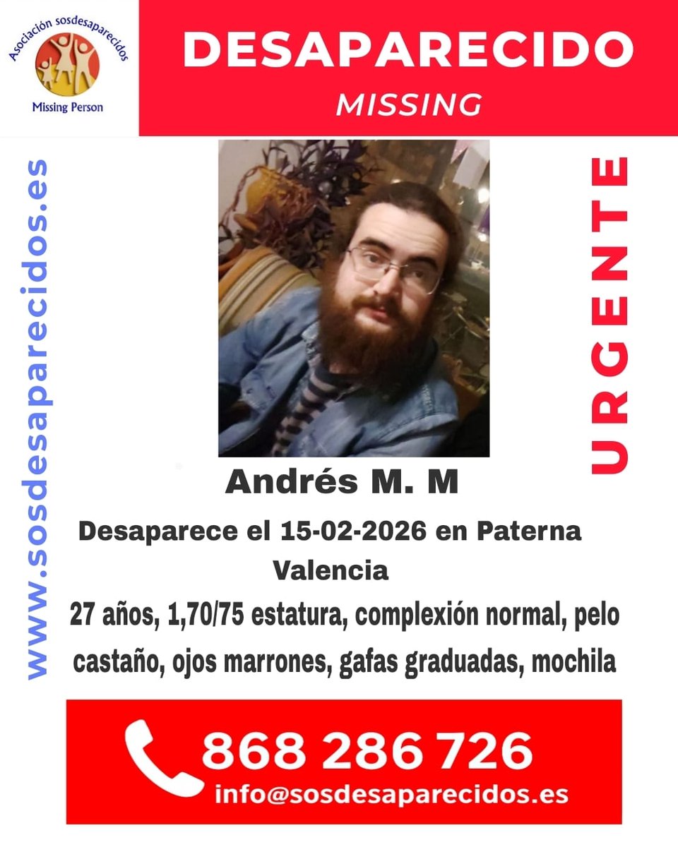 Hola, un conegut va desaparéixer ahir a Paterna i no sabem res d'ell. Se crida Andrés Martínez Morte i té 27 anys. Va eixir de casa amb la motxilla del treball i creguem que amb vaqueros.

Podeu difondre? 

<a href="/sosdesaparecido/">ALERTA DESAPARECIDOS</a>