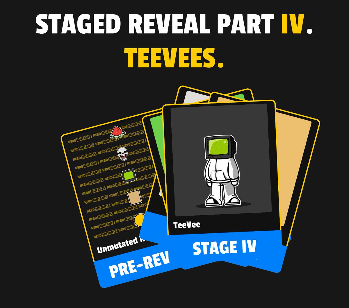 Our 4th Species reveal (4 of 5) is happening NOW.
  
420 TEEVEEs 📺.    

Refresh your metadata.      

During the staged reveal, we will unveil each species one by one with no traits shown.      

Our 5th and last species will be revealed at 6 pm EST.

Once all five species are