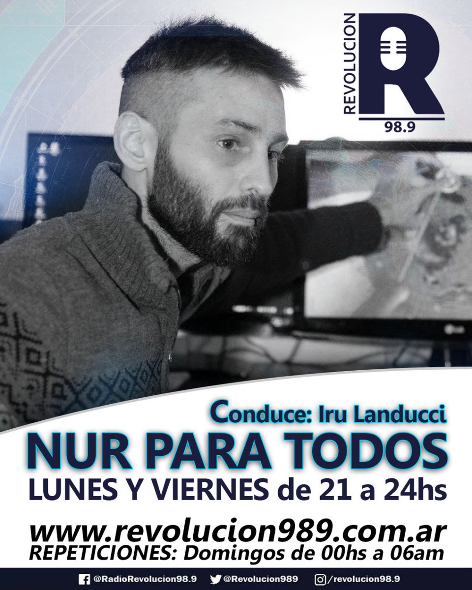 ESTAS ESCUCHANDO #NurParaTodos <a href="/Nur_Para_Todos/">Nur para todos</a>
CON #IruLanducci
LUNES, MIERCOLES Y VIERNES 21 A 24 / REPETICION DOMINGO 0 A 9
POR #RadioRevolución 98.9 <a href="/Revolucion989/">REVOLUCION 98.9 Mhz</a> Y revolucion989.com.ar
#LaUnicaRadioGimnasistaDelPlano 
#LibertadEnEstadoPuro #VivaLaRadio