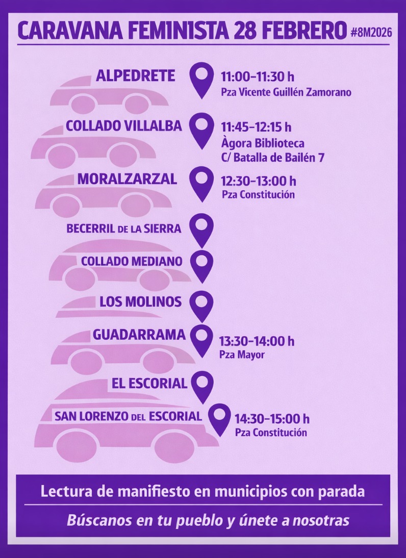🔮♀️ ¡¡CALENTANDO MOTORES PARA EL 8M!! 
🔥🔥🔥💜♀️💜🔥🔥🔥
 ¡Únete a la CARAVANA FEMINISTA DE LA SIERRA! 
El sábado 28 de febrero por la mañana tienes una cita con el feminismo serrano.
📣 ¡Únete a nosotras!💪
 ¡Te esperamos!
💜🔥💜🔥💜🔥💜