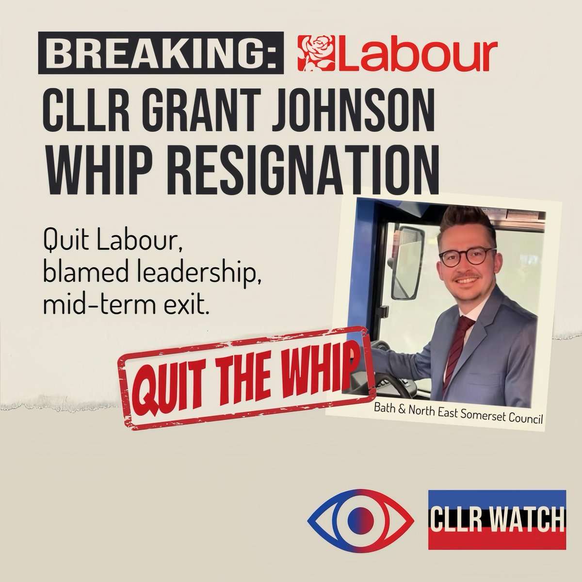 🟥 PARTY EXIT – Cllr GRANT JOHNSON (LAB)
Resigned from Labour citing concerns over the party’s leadership.

🔍 WHAT HAPPENED
Another mid-term party exit.