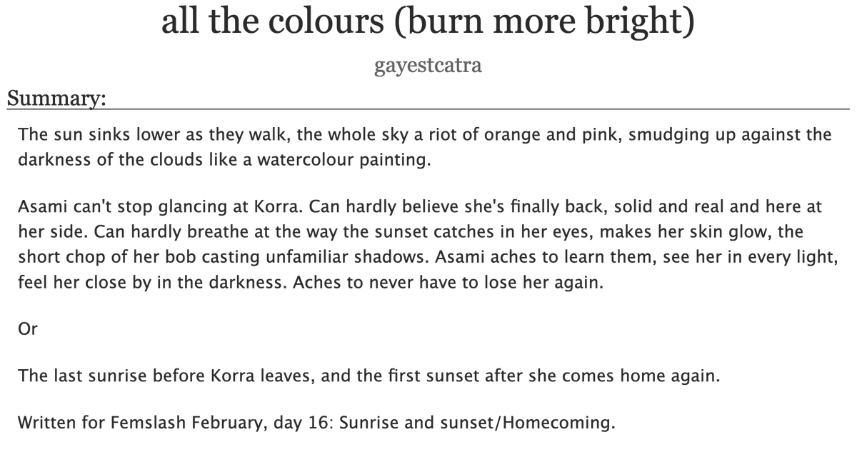 enby_etherian's tweet photo. little korrasami snippet for day 16 of #femslashfebruary! (link in reply)
#korrasami #TheLegendOfKorra https://t.co/v26FWTfUQX