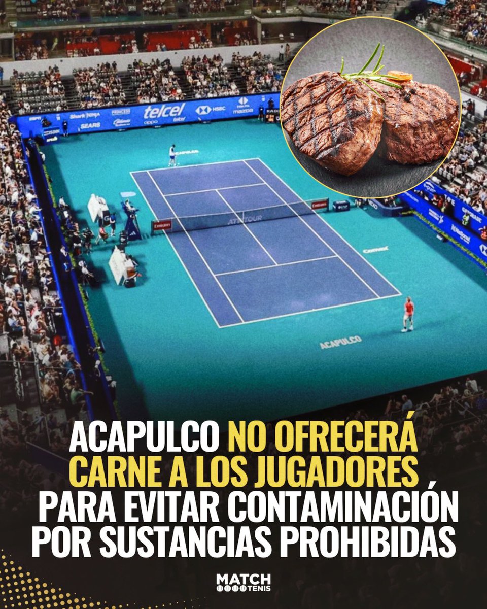 NADA DE CARNE DE RES ❌🥩

El ATP 500 de Acapulco expresó que no habrá carne de res en el restaurante de los jugadores para evitar alguna contaminación por sustancias antidopajes 

En su lugar ofrecerá alternativas de proteínas como pescado, mariscos, huevos, lácteos y legumbres