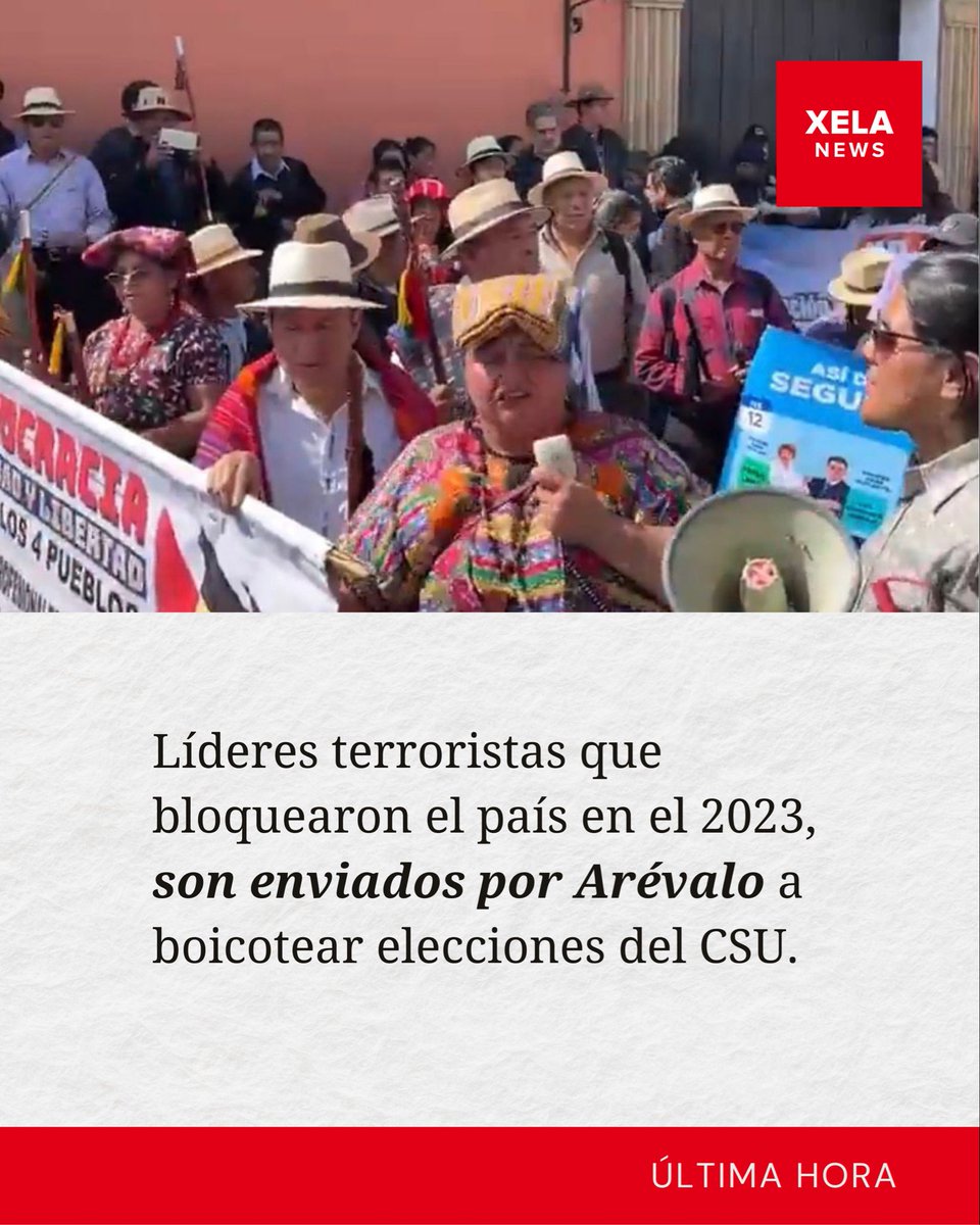 #ULTIMAHORA LÍDERES TERRORISTAS QUE BLOQUEARON EL PAÍS EN EL 2023, SON ENVIADOS POR ARÉVALO A LA ANTIGUA ELECCIONES DEL CSU.
Pseudolíderes terroristas y manifestantes a sueldo que bloquearon el país en el 2023, son enviados por el presidente #BernardoArévalo al hotel Santo
