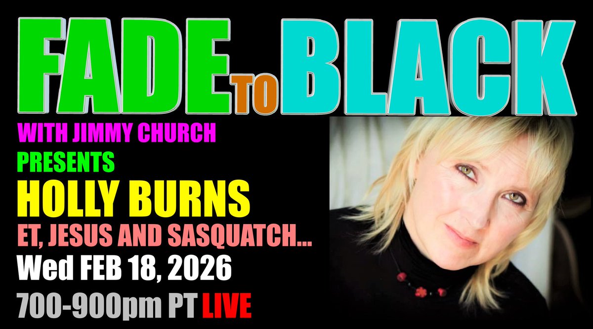 JChurchRadio's tweet photo. This Week on FADE to BLACK:

Mon: Michael Schratt
 Crazy UFO Cases
Tue: John Brandenburg
 Life on Mars?
Wed: Holly Burns
 ET, Jesus and Sasquatch
Thu: Off-Air
 2026 CLE!

#f2b #media #ufo #breakingufo
#disclosure #conspiracy #radio

https://t.co/zHYtbk25Uo https://t.co/zOEPzyqgY7