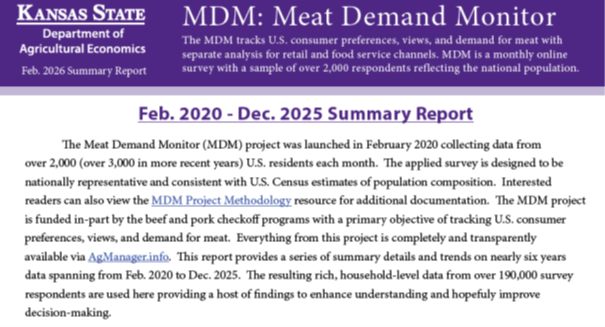 TonsorGlynn's tweet image. Meat Demand Monitor (#MDM) Feb20-Dec25 Summary Report just posted to @AgManagerInfo. Household data on over 190,000 respondents = deep insights over past 6 years. @BeefCheckoff @PorkCheckoff #BeefCheckoff #PorkCheckoff agmanager.info/livestock-meat…