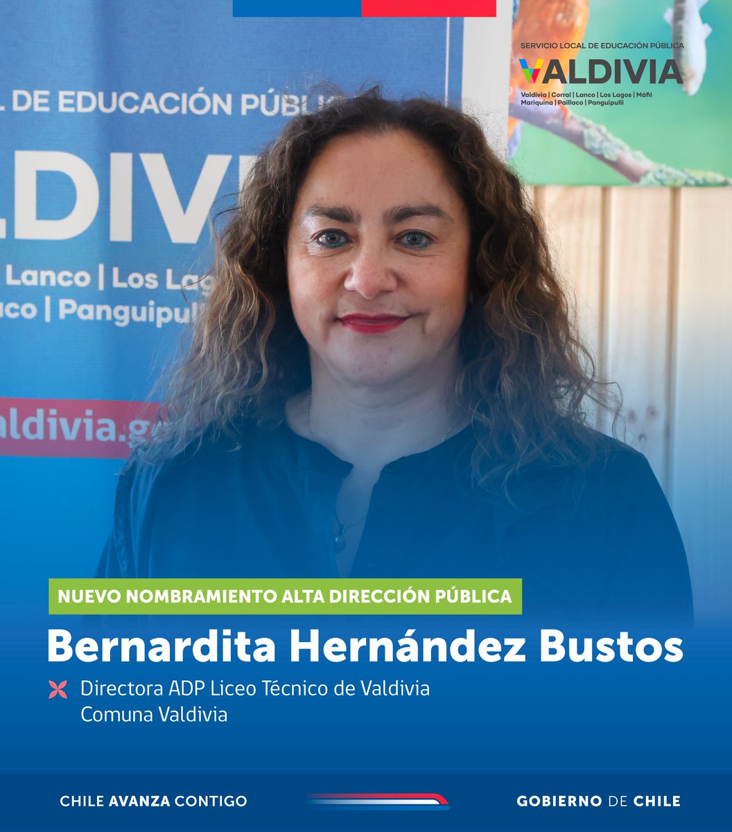 🎓 Bernardita Hernández  – Nueva directora ADP Liceo Técnico Valdivia 🔩
🗣️ “Creo que, teniendo una visión estratégica basada en la excelencia y en la inclusión, podemos, lograr que la educación pública sea una educación de calidad e inclusiva.."