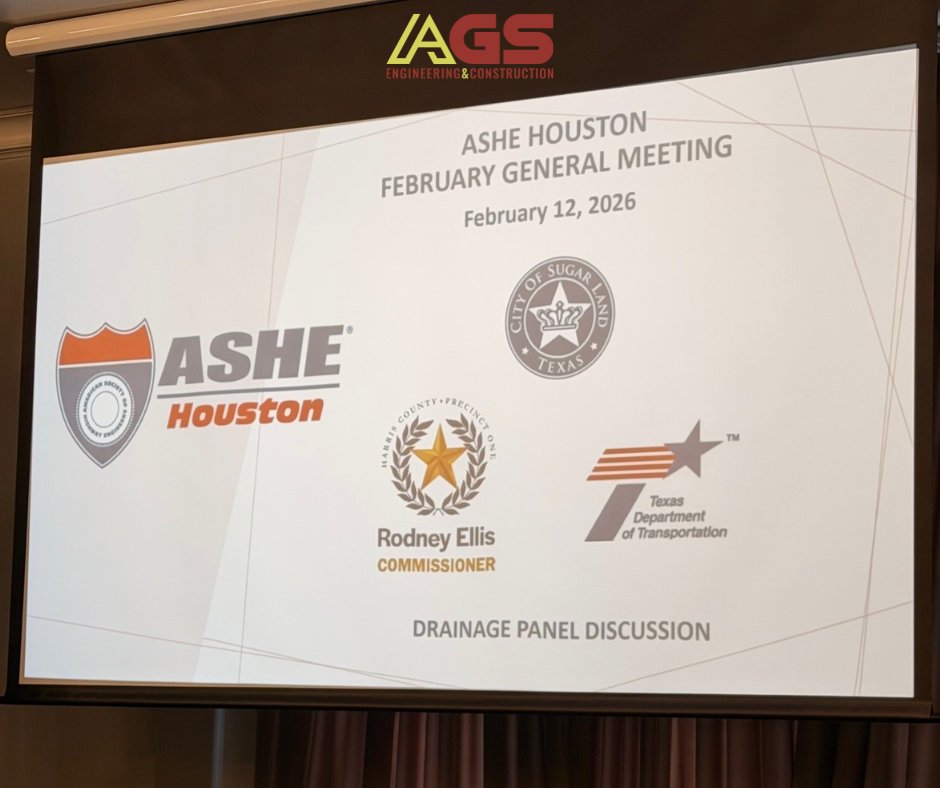 SolutionsAlly's tweet photo. AGS attended the ASHE Houston Section February Meeting featuring a Drainage Panel. The panelists featured Robert Wilson, PE, CFM with City of Sugar Land, Sarah Alvarez, PE, CFM with TxDOT Houston District Drainage, and Brian Fuentes, CCM, CFM with Harris County Precinct 1. 
#AGS https://t.co/QKf16Zw15c