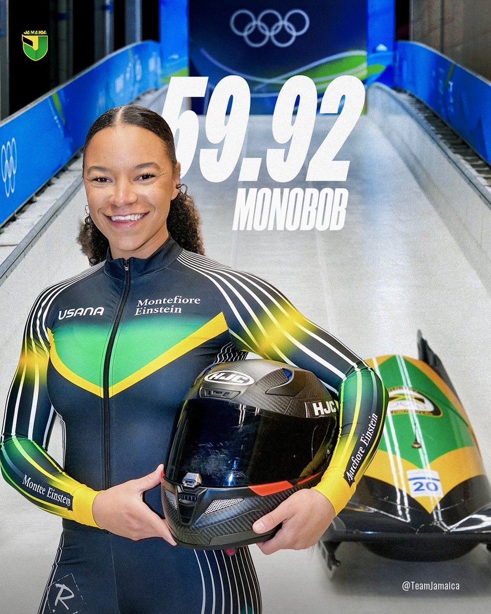 Mica Moore 🇯🇲 clocked her fastest time of 59.92 (+0.55) at #MilanoCortina2026 in the Final round of the Women’s. 

She finished 14th overall out of 25 competitors with a time of 4:01.31 (+3.38). 👏🏾👏🏾👏🏾🖤💚💛

#TeamJamaica #GuhHaadAndDone #Bobsled