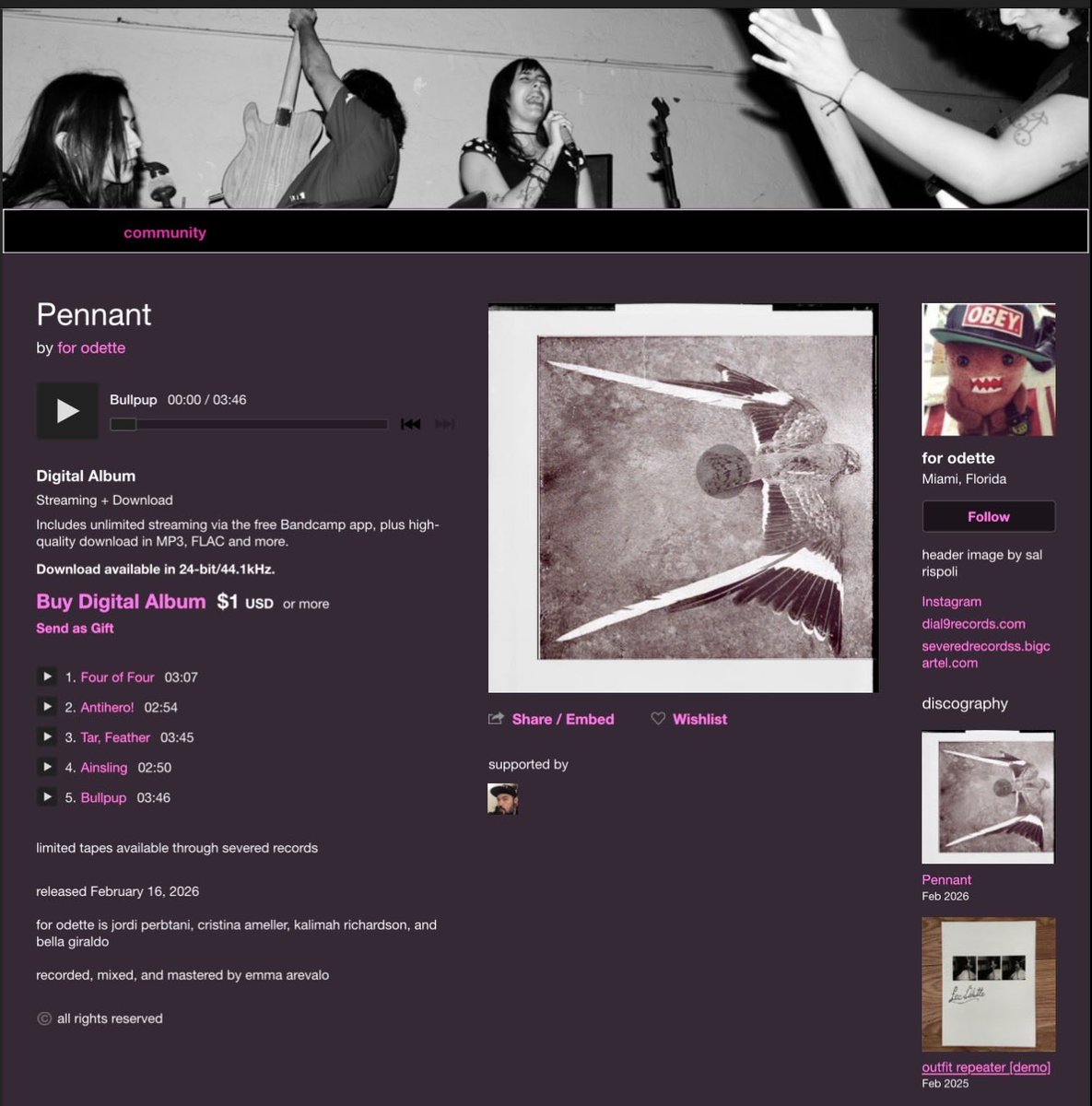 hey i play guitar in amother emo/screamo band as well now. we just put out an ep with <a href="/severedrecords/">SEVERED RECORDS</a> 
ffo: First Day Back, The Lazarus Plot, Slint, Novely, journal
forodette.bandcamp.com